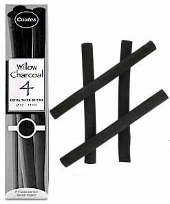Premium Artist Willow Charcoal - Extra Thick, Box of 4